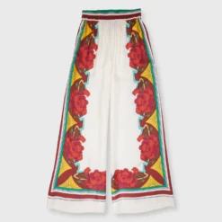 Palazzo Pant In Taormina Placée Ivory Twill Silk