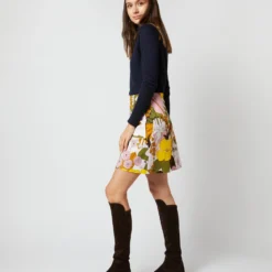 Mini Skirt In Big Flower Rose Heavy Cotton Stretch -Modezzia Sales S72144 407