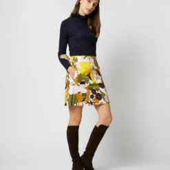 Mini Skirt In Big Flower Rose Heavy Cotton Stretch -Modezzia Sales S72144 420