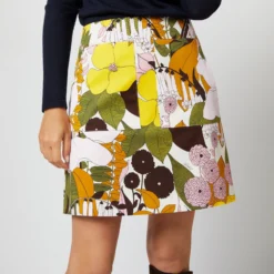 Mini Skirt In Big Flower Rose Heavy Cotton Stretch -Modezzia Sales S72144 449