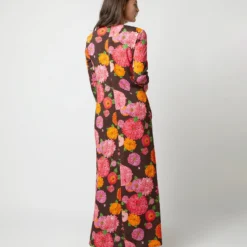 Long Sleeve Swing Dress In Chocolate Gin Sablé -Modezzia Sales S72145 119