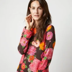 Long Sleeve Swing Dress In Chocolate Gin Sablé -Modezzia Sales S72145 135