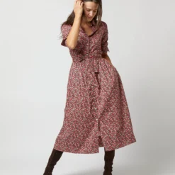 Classic Shirtwaist Dress In Red/Pink Multi Nectar Liberty Fabric -Modezzia Sales S72251 310