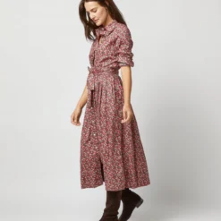 Classic Shirtwaist Dress In Red/Pink Multi Nectar Liberty Fabric -Modezzia Sales S72251 335