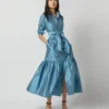 Manon Dress In Steel Blue Silk Shantung -Modezzia Sales S72255 9772