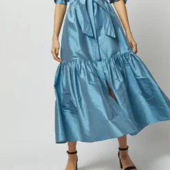 Manon Dress In Steel Blue Silk Shantung -Modezzia Sales S72255 9868