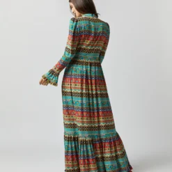 Visconti Dress In Giza Turquoise Crepe De Chine -Modezzia Sales S72339 1804