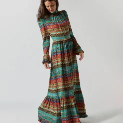 Visconti Dress In Giza Turquoise Crepe De Chine -Modezzia Sales S72339 1821