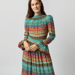 Visconti Dress In Giza Turquoise Crepe De Chine -Modezzia Sales S72339 1838