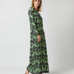 Long Sleeve Swing Dress In Papyrus Green Sablé -Modezzia Sales S723426 32