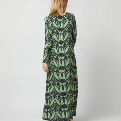Long Sleeve Swing Dress In Papyrus Green Sablé -Modezzia Sales S723426 39