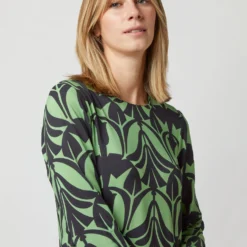 Long Sleeve Swing Dress In Papyrus Green Sablé -Modezzia Sales S723426 56