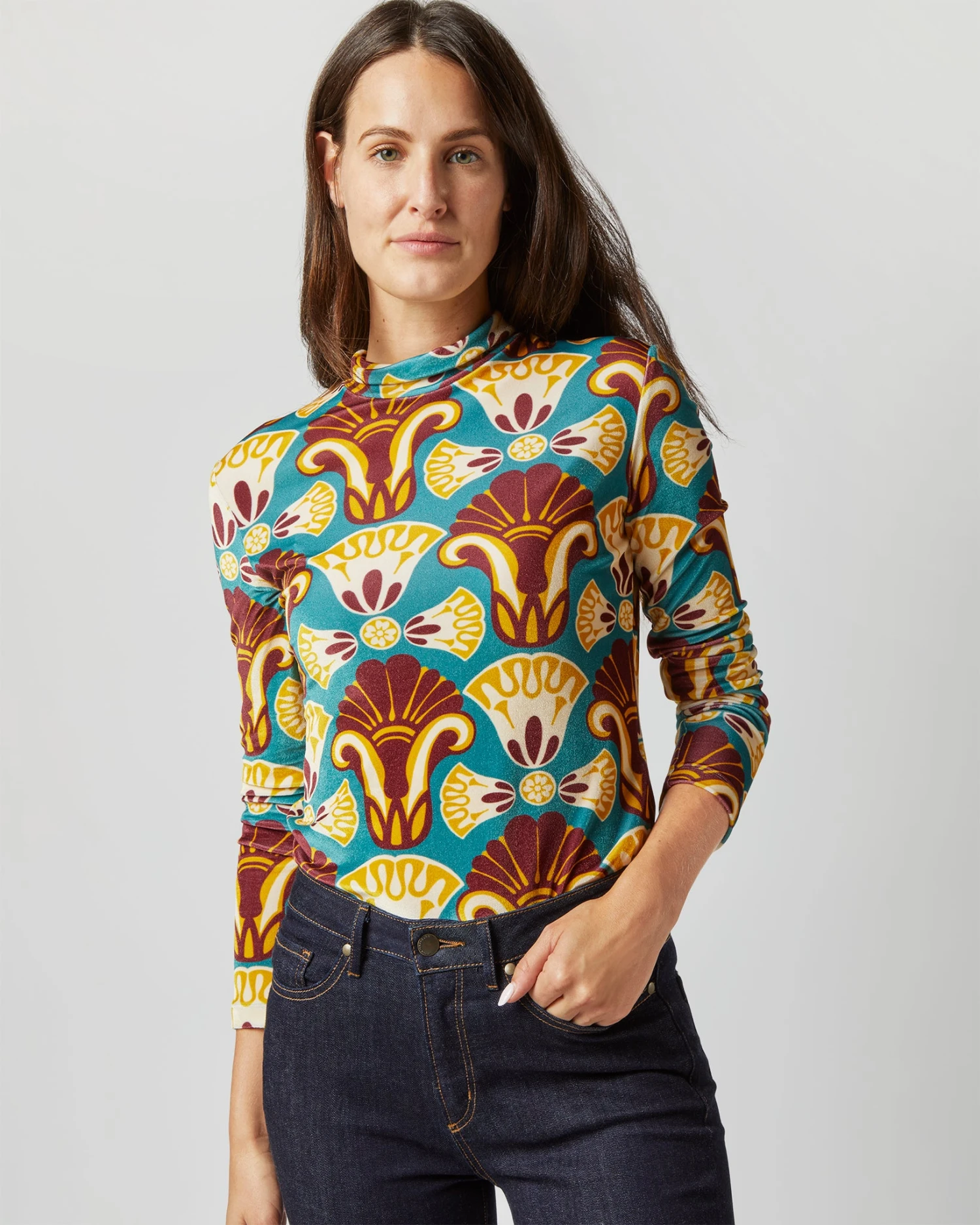 Turtleneck In Dendera Light Blue Stretch Velvet 4 Turtleneck In Dendera Light Blue Stretch Velvet - Image 2