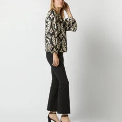 Charming Top In Ghirlanda Black Silk Twill -Modezzia Sales S72952 1560