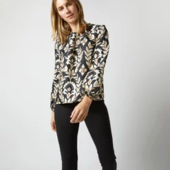 Charming Top In Ghirlanda Black Silk Twill -Modezzia Sales S72952 1571