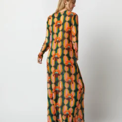 Long Sleeve Swing Dress In Arcturus Blue Petrol Velvet Devoré -Modezzia Sales S72958 186