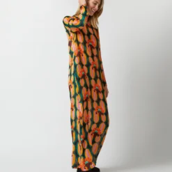 Long Sleeve Swing Dress In Arcturus Blue Petrol Velvet Devoré -Modezzia Sales S72958 214