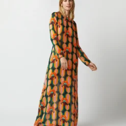 Long Sleeve Swing Dress In Arcturus Blue Petrol Velvet Devoré