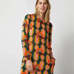 Long Sleeve Swing Dress In Arcturus Blue Petrol Velvet Devoré -Modezzia Sales S72958 232