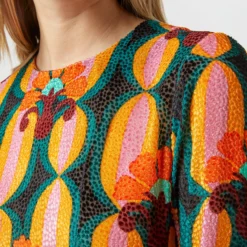 Long Sleeve Swing Dress In Arcturus Blue Petrol Velvet Devoré -Modezzia Sales S72958 249