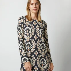 Long Sleeve Swing Dress In Ghirlanda Black Sablé -Modezzia Sales s72951 113