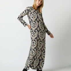 Long Sleeve Swing Dress In Ghirlanda Black Sablé -Modezzia Sales s72951 60