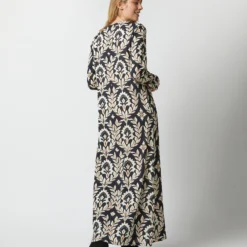 Long Sleeve Swing Dress In Ghirlanda Black Sablé -Modezzia Sales s72951 83